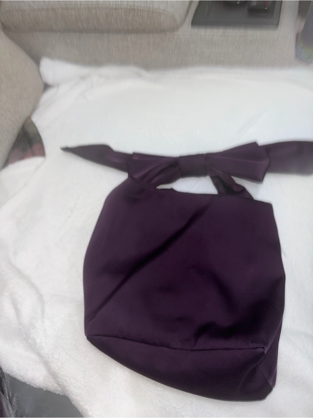 Azazie Plum Purple Satin Clutch with Bow Strap